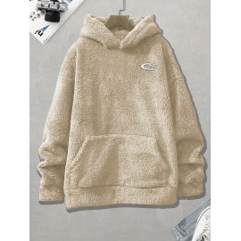 [Cozy Fleece Hoodie] Soft, Warm Men's Cozy Fleece Hoodie with Kangaroo Pocket | Beige Pullover for Fall/Winter, Casual Long Sleeve Sweatshirt with Elastic Cuffs | Plush Texture, Perfect for Outdoor or Indoor Wear, Winter Apparel