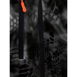 [Heavyweight Camo Hoodie] Heavyweight 290g Men's Camo Print Zip-Up Hoodie | Long Sleeve Pullover with Pockets, Black & Gray Snake Design, Casual Style, Outdoor Sports Wear | Camouflage Print Hoodie | Durable Outdoor Apparel