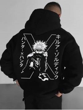 [Polyester Anime Hoodie] 100% Polyester Men's Fashion Hoodie | Loose Cut, Japanese Anime Character Prints | Stylish Casual Pullover for Autumn/Winter Outdoor Wear