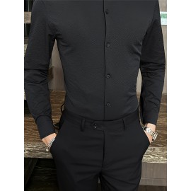Premium Zhongshan Shirt for Men, Long Sleeve New Spring/Autumn Collection Chinese Style Stand Collar Casual Handsome Dress