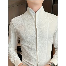Premium Zhongshan Shirt for Men, Long Sleeve New Spring/Autumn Collection Chinese Style Stand Collar Casual Handsome Dress