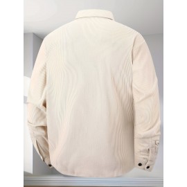 [Men's Corduroy Shirt Jacket] Bohemian Corduroy Shirt Jacket - Men's Solid Color Relaxed Fit Long Sleeve with Chest Pockets, Classic Collar & All-Season Versatile Style for Casual & Formal Wear, Durable Fabric