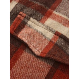 Men'S Casual Plaid Button-Up Shirt - Long Sleeve, Beige & Brown Check Pattern, Loose Fit, Lightweight Polyester Fabric, Perfect for Casual Attire