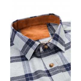 Men's Heavy-Duty Plaid Long Sleeve Dress Shirt - Winter Warmth Collar & Chest Pocket Button, Blue/White/Black/Brown Checkered Pattern, Loose Fit Casual & Formal Button-Up Coat Jacket-like Blazer (Machine Washable)