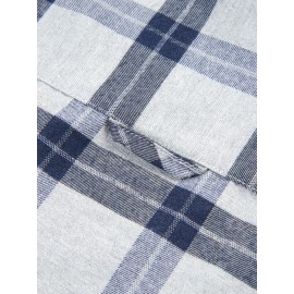 Men's Heavy-Duty Plaid Long Sleeve Dress Shirt - Winter Warmth Collar & Chest Pocket Button, Blue/White/Black/Brown Checkered Pattern, Loose Fit Casual & Formal Button-Up Coat Jacket-like Blazer (Machine Washable)