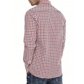 [Red Checkered Dress Shirt] Classic Red & White Checkered Men's Dress Shirt - Long Sleeve Point Collar Button-Up | Machine Washable Regular Fit for All-Season Formal & Casual Wear (CS7067)