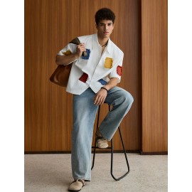 Men'S Summer Casual Color Block Patchwork Short Sleeve Shirt - Loose Fit, Button-Up Collared Blouse with Contrast Colorful Patches, Lightweight Non-Stretch Fabric for Casual Attire, Summer Casual Wear | Buttonup Shirt | Nonstretch Material