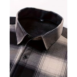 Autumn and Winter Thickened Fleece-Lined Men's Classic Outdoor Casual Home Office Wrinkle-Resistant Plaid Shirt with Multiple Pockets