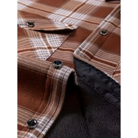 Autumn and Winter Thickened Fleece-Lined Men's Classic Outdoor Casual Home Office Wrinkle-Resistant Plaid Shirt with Multiple Pockets