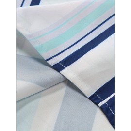 Men's & White Striped Short Sleeve Dress Shirt - Breathable Summer Collar Button-Front Blouse, Mint-Green Tones Vertical Stripes, Casual & Formal Wear (/White/Beige/Navy) - Traditional & Modern Style, Chinese Size, Please Check The Size Guide Carefully