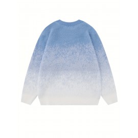 Men's Mid Stretch All Match Knitted Ombre Crew Neck Pullover Sweater for Fall Winter