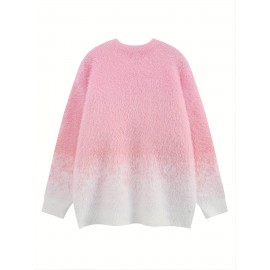 Men's Mid Stretch All Match Knitted Ombre Crew Neck Pullover Sweater for Fall Winter