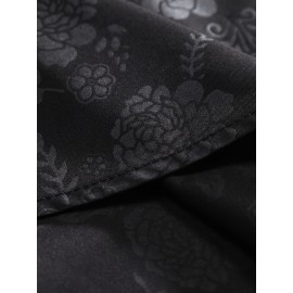 [Floral Shirt] Men's Lightweight Summer Casual Short Sleeve Shirt with Stylish Floral Print, Black & White Design, Polyester Blend, Perfect for Casual Attire, Short Sleeve Tops