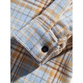 3pcs Men'S Scandinavian Vintage Plaid Shirt Set - Loose Fit, Breathable Rayon, Long Sleeve with Button-Up Design, Perfect for Fall & Spring Casual Wear, Casual Wear Shirts|Vintage Plaid Shirt|Asymmetrical Hemline, Thick