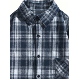 3pcs Men'S Scandinavian Vintage Plaid Shirt Set - Loose Fit, Breathable Rayon, Long Sleeve with Button-Up Design, Perfect for Fall & Spring Casual Wear, Casual Wear Shirts|Vintage Plaid Shirt|Asymmetrical Hemline, Thick