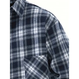 3pcs Men'S Scandinavian Vintage Plaid Shirt Set - Loose Fit, Breathable Rayon, Long Sleeve with Button-Up Design, Perfect for Fall & Spring Casual Wear, Casual Wear Shirts|Vintage Plaid Shirt|Asymmetrical Hemline, Thick