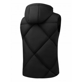 Men'S Classic Warm Padded Sleeveless Vest with Stand Collar - Quilted Waistcoat Jacket, Zipper Closure, Polyester, Solid Color, Regular Fit for Fall/Winter Casual & Sports Wear, Winter Jacket, Quilted Design, Durable Construction