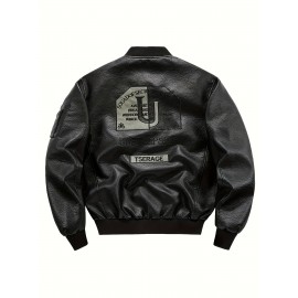 [Casual Faux Leather] Men's Casual Faux Leather Jacket | Regular Fit, Long Sleeve, Polyester Lined, Zipper Closure | Spring & Fall Outerwear