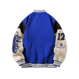 Men's Baseball Jacket with Athletic Dept. Embroidered Logo & Number 17 - Royal Blue & Beige Contrast Design, Baseball Collar, Machine Washable Casual Streetwear Jacket for Casual Attire