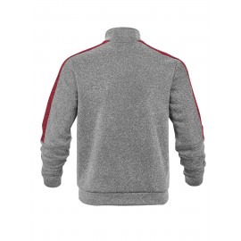 [Men's Color-Block Jacket] Color-Block Men's Knit Zip-Up Jacket | Regular Fit, Contrast Collar, Striped Design, Full-Zip Front, Ribbed Cuffs, Durable Fabric, Everyday Comfort Wear, Casual Outerwear