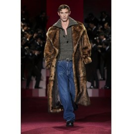 Men's New Style Faux Fox Fur Coat with Suit Collar Long Winter Windproof Warm Mink Overcoat in Large Size