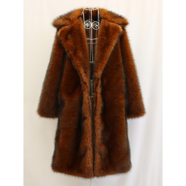 Men's New Style Faux Fox Fur Coat with Suit Collar Long Winter Windproof Warm Mink Overcoat in Large Size