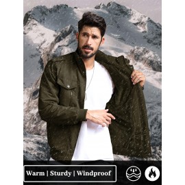 Men's Winter Fleece-Lined Cargo Jacket - Windproof Stand Collar Zipper Jacket with Ribbed Cuffs, Multi-Pockets & Soft Shell for Fall Winter Daily Wear, Outdoor Hiking Camping