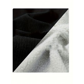 Men's Sherpa Lined Corduroy Jacket with Fleece Collar - 2024 Autumn Winter Casual Warm Thickened Polyester Button-Up Coat