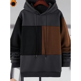 Comfortable Polyester Men's Casual Loose Fit Hoodie, Adjustable Drawstring Fashionable Hooded Sweatshirt For Fall And Winter
