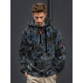 [Heavyweight Camo Hoodie] Heavyweight 290g Men's Camo Print Zip-Up Hoodie | Long Sleeve Pullover with Pockets, Black & Gray Snake Design, Casual Style, Outdoor Sports Wear | Camouflage Print Hoodie | Durable Outdoor Apparel